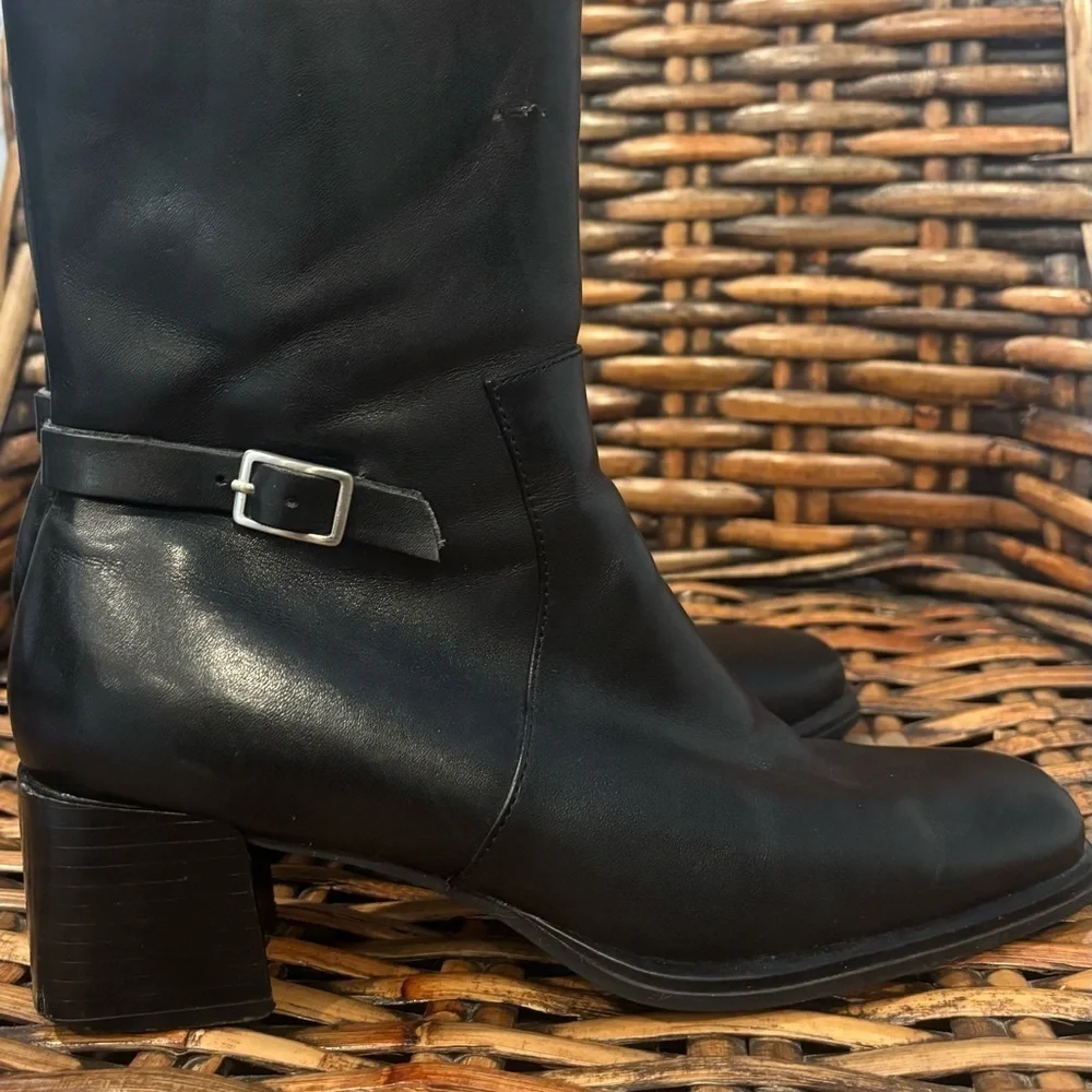 Villager HARRIS Dressy Ankle Boots Black Leather Block Square Toe Size 7
